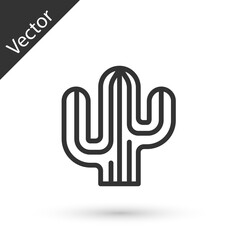 Obraz premium Grey line Cactus icon isolated on white background. Vector