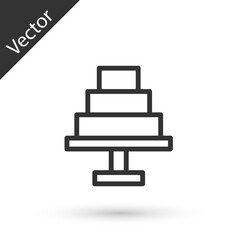 Grey line Cake icon isolated on white background. Happy Birthday. Vector