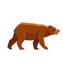 Obraz na płótnie Canvas A Brown Bear looking and walking. Cartoon character of big mammal animal. Wild forest creature with brown fur. Vector flat illustration isolated on white background
