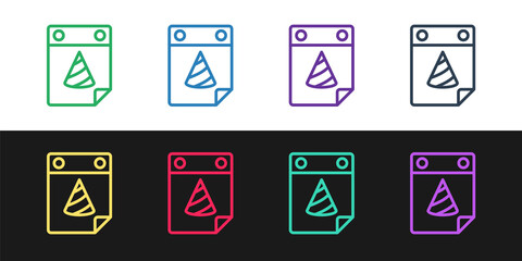 Set line Calendar party icon isolated on black and white background. Event reminder symbol. Vector