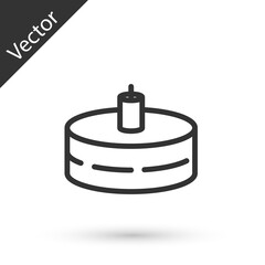 Grey line Cake with burning candles icon isolated on white background. Happy Birthday. Vector
