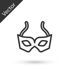 Grey line Festive mask icon isolated on white background. Merry Christmas and Happy New Year. Vector