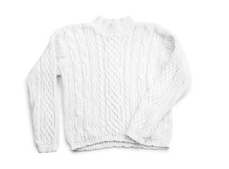 Stylish sweater on white background