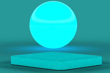 An abstract turquoise 3d platform and sphere shape background image.