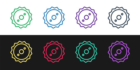 Set line Circular saw blade icon isolated on black and white background. Saw wheel. Vector