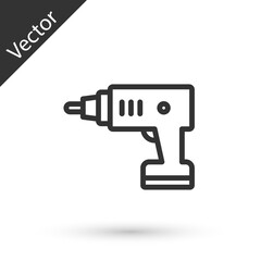 Grey line Electric cordless screwdriver icon isolated on white background. Electric drill machine. Repair tool. Vector