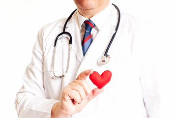 Doctor holding a red heart. Heart checkup. World health day.