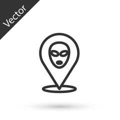 Grey line Alien icon isolated on white background. Extraterrestrial alien face or head symbol. Vector