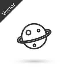 Grey line Planet Saturn with planetary ring system icon isolated on white background. Vector