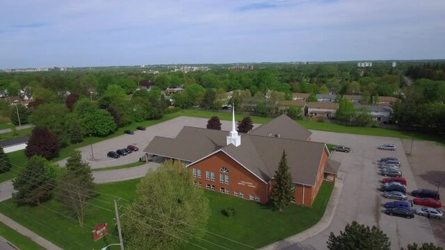 Aerial footage of Canadian church in London, Ontario