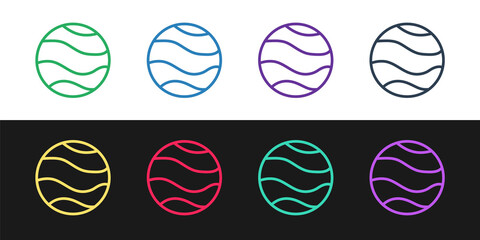Set line Planet icon isolated on black and white background. Vector