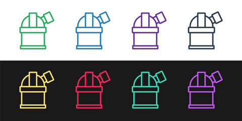 Set line Astronomical observatory icon isolated on black and white background. Observatory with a telescope. Scientific institution. Vector