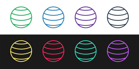 Set line Planet icon isolated on black and white background. Vector