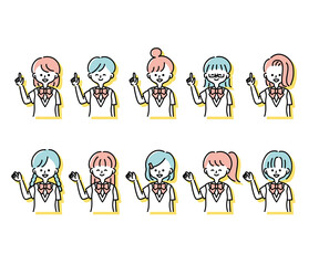 Naklejka premium 夏の制服を着た様々な女子学生のイラスト（上半身）