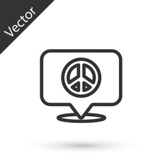 Grey line Location peace icon isolated on white background. Hippie symbol of peace. Vector