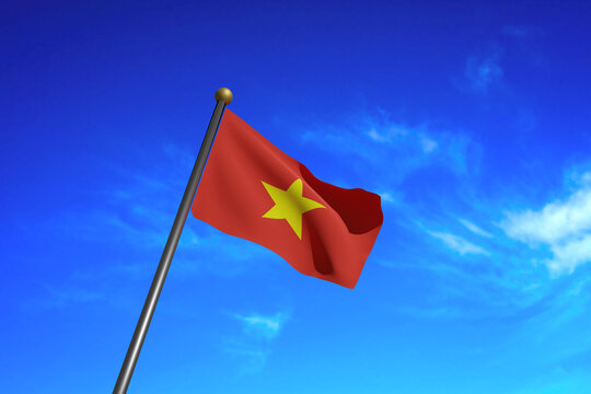 3D Rendered image. Flag of Vietnam waving in the wind.