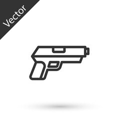 Grey line Pistol or gun icon isolated on white background. Police or military handgun. Small firearm. Vector