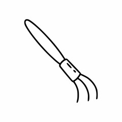 Small rake for working with ground. Garden tools. Vector illustration in doodle style.