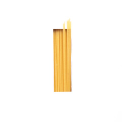 Italian food typeface for products store. Letter I of alphabet of spaghetti pasta and white cut paper isolated on white