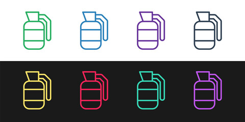 Set line Hand grenade icon isolated on black and white background. Bomb explosion. Vector