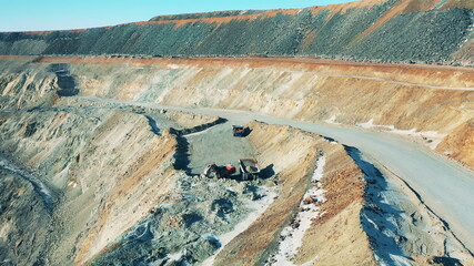Slopes of open-pit mine with copper getting extracted