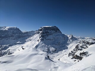View from the mountain in glarus to a nice winter landscape in the swiss mountains.Claridenfirn and toedi piz russein