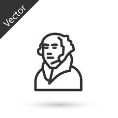 Grey line George Washington icon isolated on white background. Vector