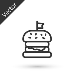 Grey line Burger icon isolated on white background. Hamburger icon. Cheeseburger sandwich sign. Fast food menu. Vector