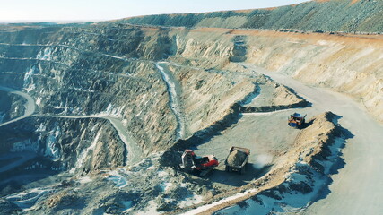 Transport is extracting copper in the open-pit mine