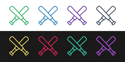 Set line Crossed baseball bat icon isolated on black and white background. Vector