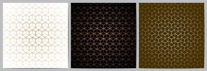  Set of abstract geometric seamless pattern with golden lines.Luxury of black,white,and gold background.Polygonal shape design for decorative,wallpaper