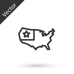 Grey line USA map icon isolated on white background. Map of the United States of America. Vector