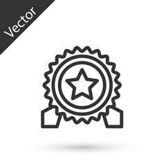 Grey line Medal with star icon isolated on white background. Winner achievement sign. Award medal. Vector
