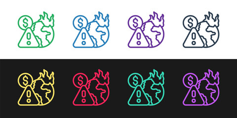 Set line Global economic crisis icon isolated on black and white background. World finance crisis. Vector