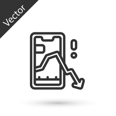Grey line Mobile stock trading concept icon isolated on white background. Online trading, stock market analysis, business and investment. Vector