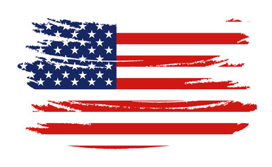Flag of the United States of America, brush background. USA flag brush vector.  Happy 4th of July USA Independence Day greeting card. Lettering and American flag grunge brush paint background.
