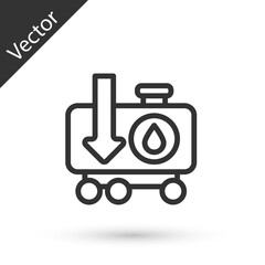 Grey line Drop in crude oil price icon isolated on white background. Oil industry crisis concept. Vector