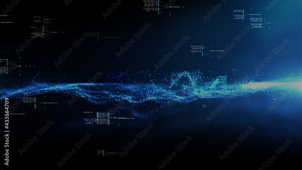 Aufkleber futuristic digitally generated motion graphic particles wave flowing in virtual reality abstract cyb