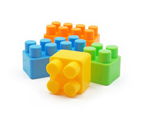 Plastic building toy blocks isolated on white background, Cut out with clipping path