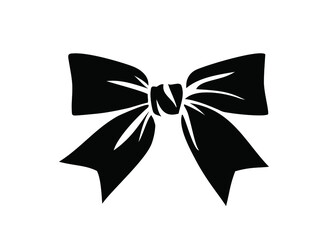 Black bow to decorate a gift or birthday greetings. Decor for postcards for New Year or Christmas. Vector illustration.