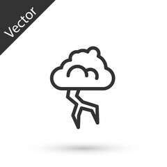 Grey line Storm icon isolated on white background. Cloud and lightning sign. Weather icon of storm. Vector