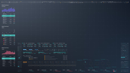 Business stock market, trading, info graphic with animated graphs, charts and data numbers insight analysis to be shown on monitor display screen for business meeting mock up theme