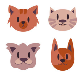 Set of funny cat faces. Cute pets in flat style