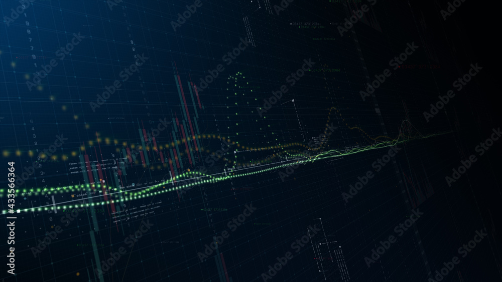 Fototapete business stock market, trading, info graphic with animated graphs, charts and data numbers insight a