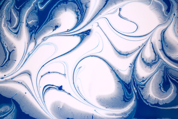 Marble blue and white abstract background. Liquid ink texture.