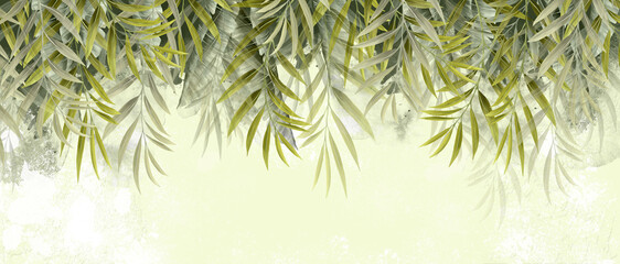 Naklejki  tropical leaves on texture photo, photo wallpaper