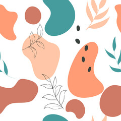 Seamless pattern Abstract shapes and plants. Abstract modern art. 