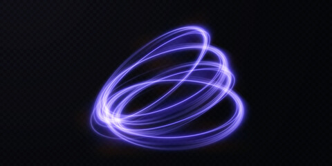 Abstract vector light lines swirling in a spiral. Light simulation of line movement. Light trail from the ring. Illuminated podium for promotional products.