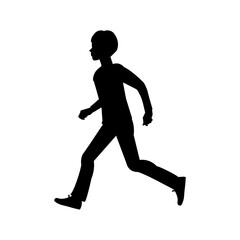 Fototapeta na wymiar Teenager schoolboy running vector isolated silhouette