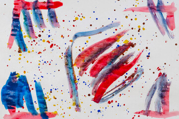 Obraz na płótnie Canvas Abstract composition. Chaotic drops and smears of paint on white paper.